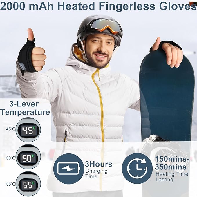 ❄️🧤Cheeroll®  Rechargeable Heated Fingerless Gloves — 55°C Full-Wrap Warmth Anywhere You Go