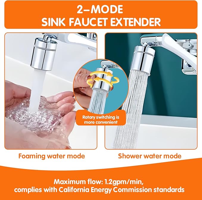 1440° Rotating Faucet Aerator Extender (2-Mode, Universal Fit)