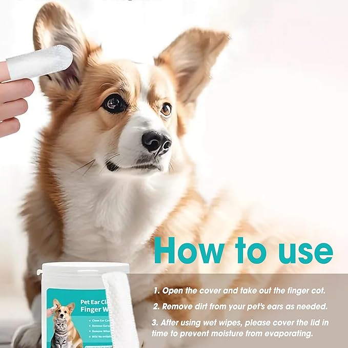 Pet Ear Cleaner Finger Wipes for Dogs & Cats