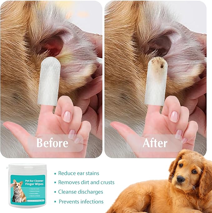 Pet Ear Cleaner Finger Wipes for Dogs & Cats